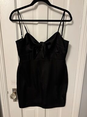 Cotton Candy Black Spaghetti Strap Tie-Front Mini Dress